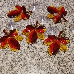 Glass Leaf Ornaments in Red and Yellow